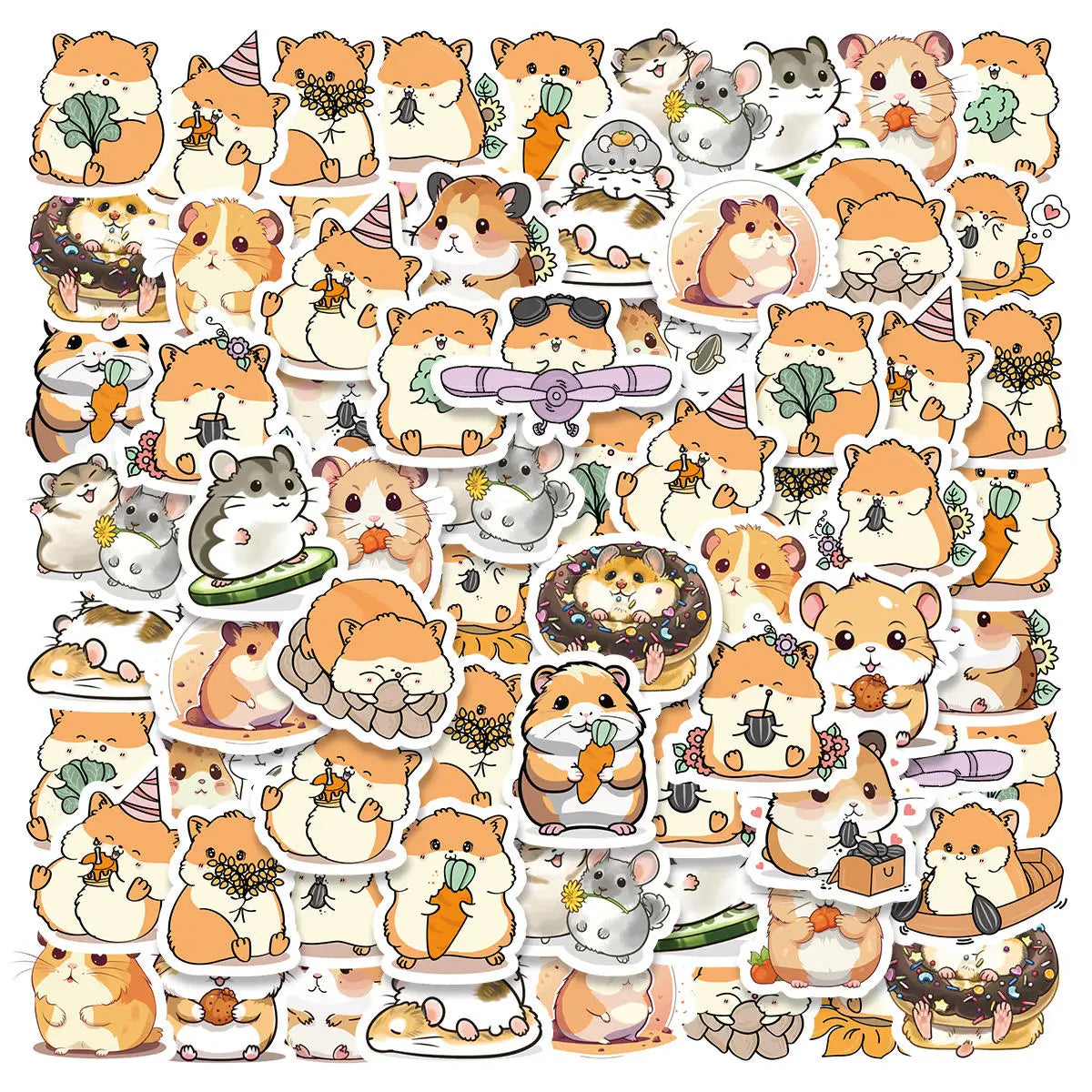 46pcs PVC Cute Cartoon Animal Hamster Fun Collage. 23 Styles。Student DIY Cups,Laptops,Stationery Decoration Stickers 