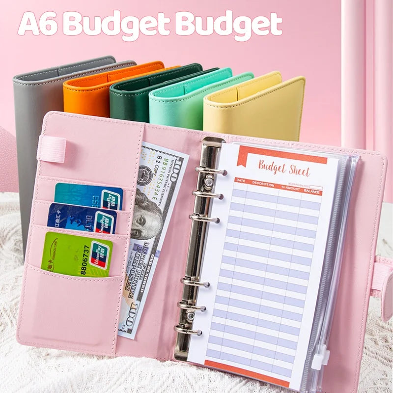 A6 PU Leather Budget Binder Notebook Cash Envelopes System Set with Binder Pockets for Money Budget Saving Bill Organizer