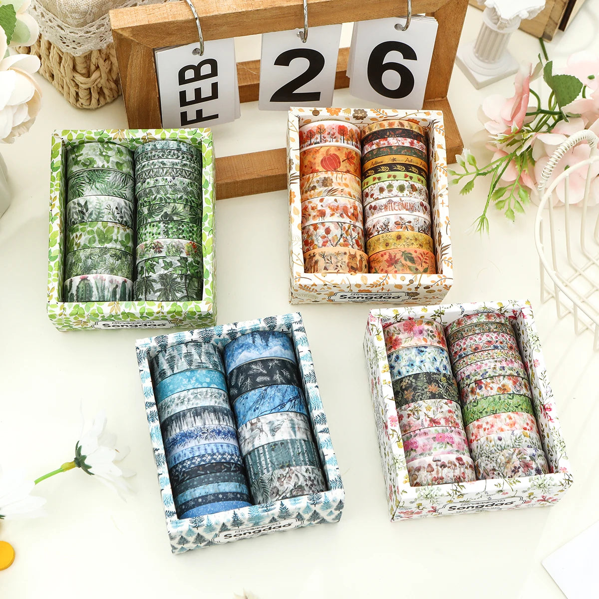 18 rolls, Four seasons themed plants, flowers washi tape for holiday DIY photo album greeting card gift box exquisite decoration